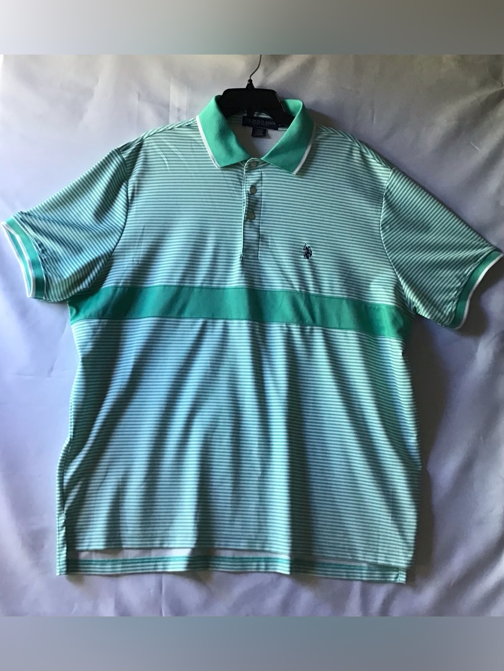 248 U.S. Polo Assn. Mint Green and White Striped Polo